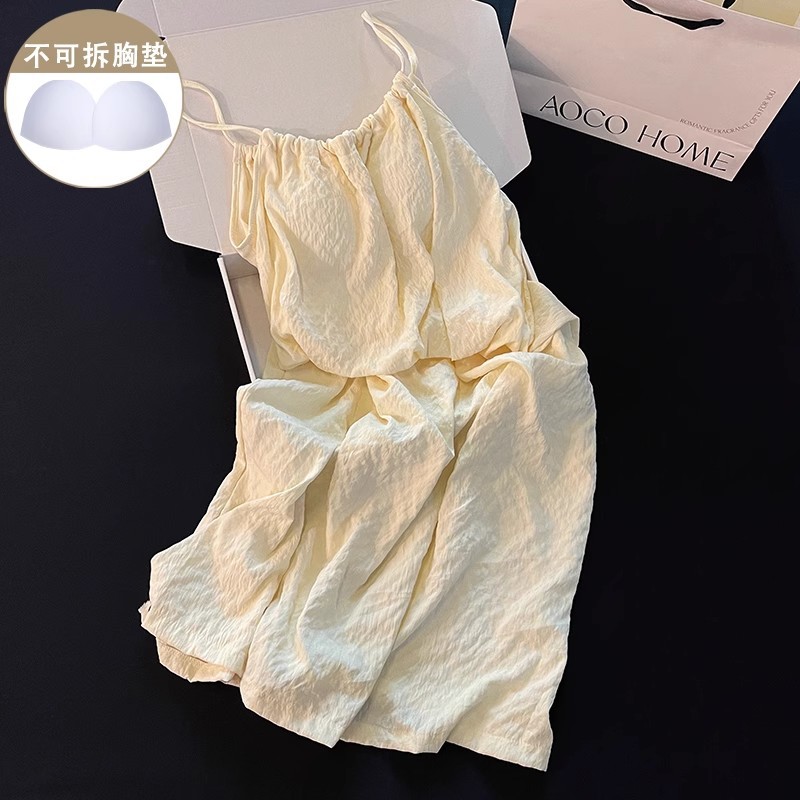 Japanese Princess Style Sweet Pajamas Nightdress for Women Summer Cloud Cotton with Chest Pad Sexy Strap Loose New Home Wear