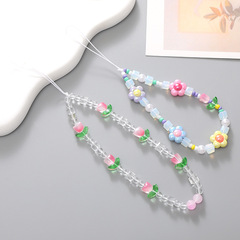 Korean version of early spring pink tulip flowers beaded mobile phone chain girl bead chain mobile phone case pendant pendant for women