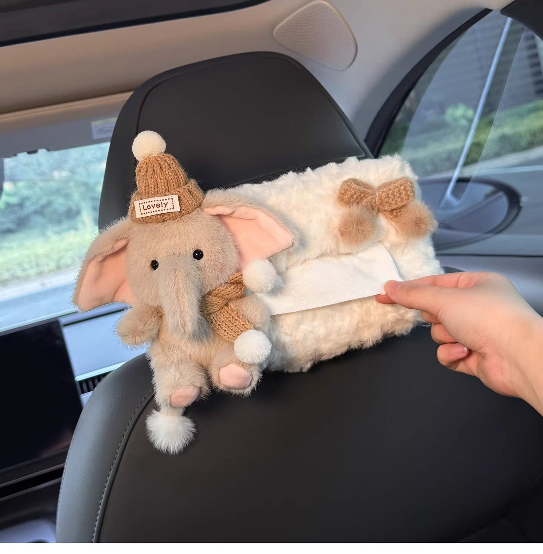 Cute Elephant Car Tissue Box 2026 New Model Rear Seat Headrest Hanging Style with a High-end Feel for Women