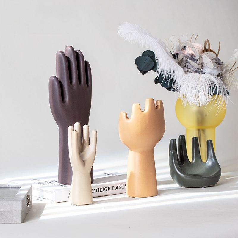 Moderno simple estilo ins cerámica Palma decoración joyería rack anillo de almacenamiento decoración modelo suave Decoración