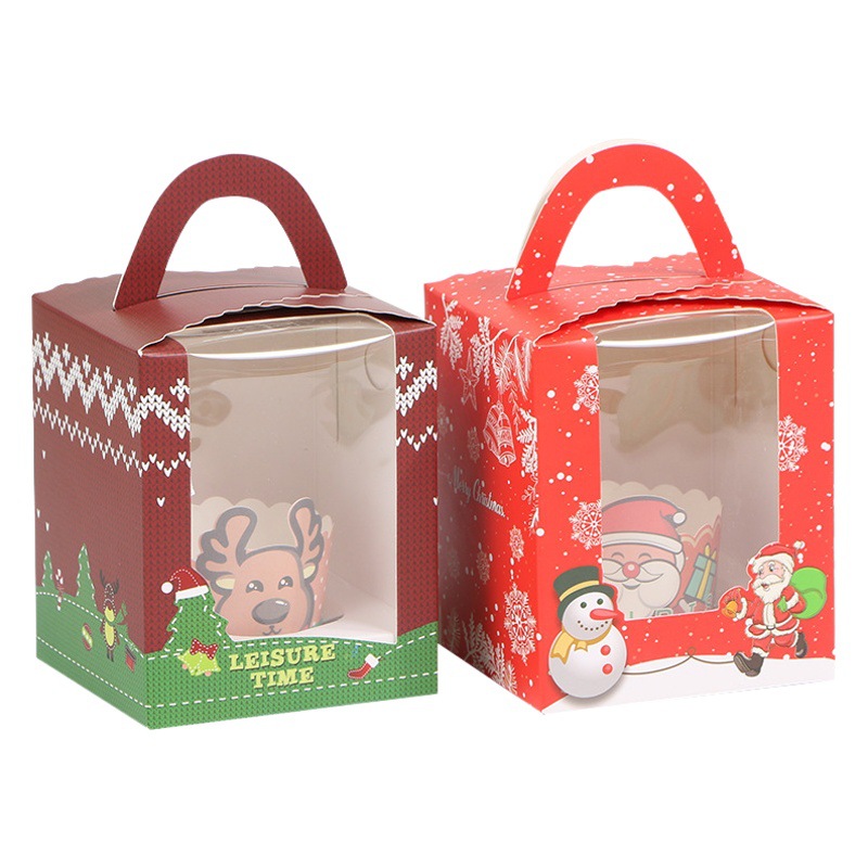 Venta directa de Navidad taza de papel pastel caja de embalaje de una fruta caja de embalaje portátil taza de Navidad caja de la torta al por mayor