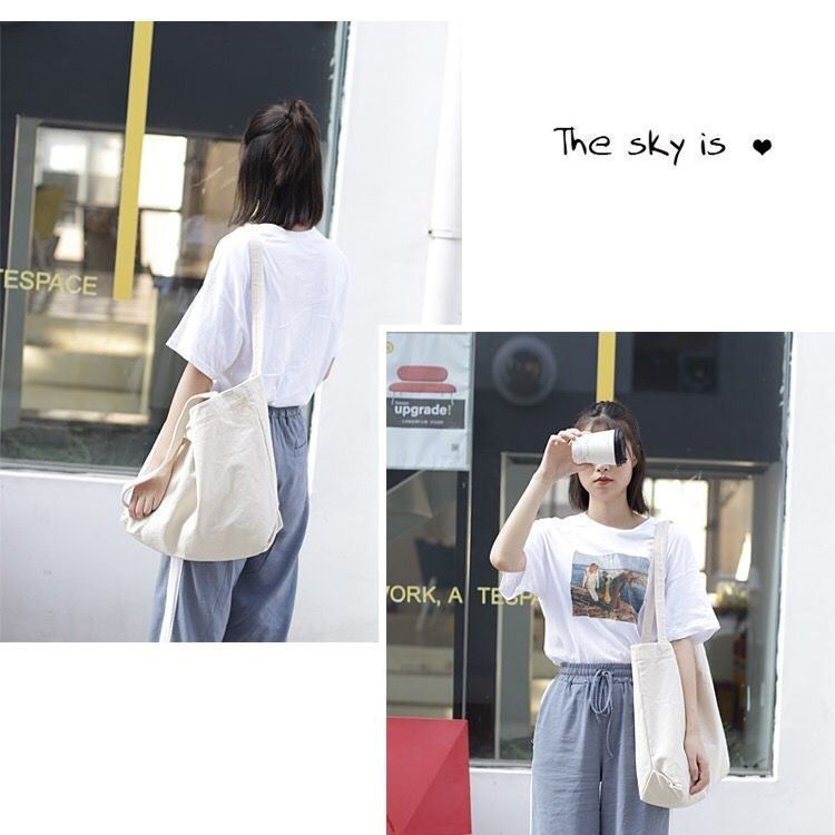 New suburban Japanese style canvas bag, large capacity single shoulder shopping bag, versatile, simple, everyday literary