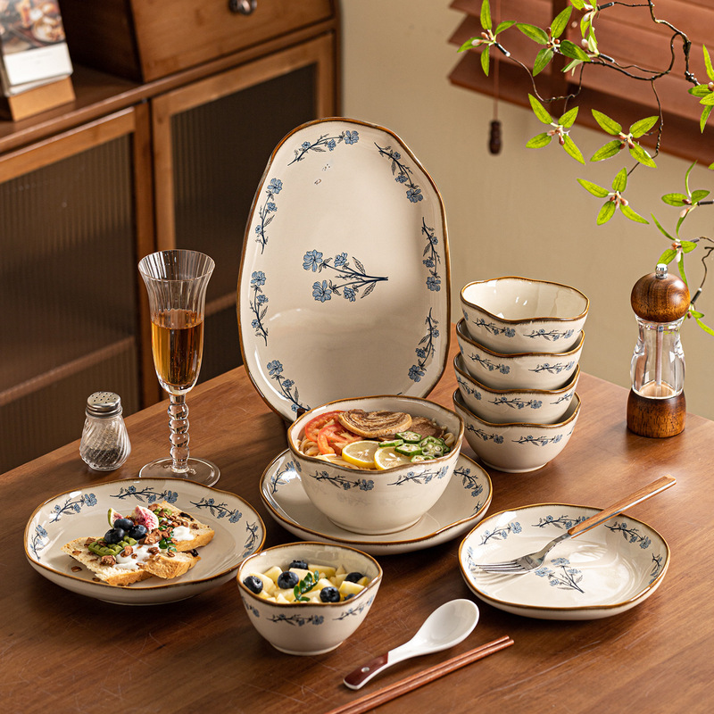 High-Quality Bowl and Plate Set for Home Use, New Japanese-Style Ceramic Tableware, Bowls, Plates, Chopsticks, Housewarming Gift, Bowls and Plates