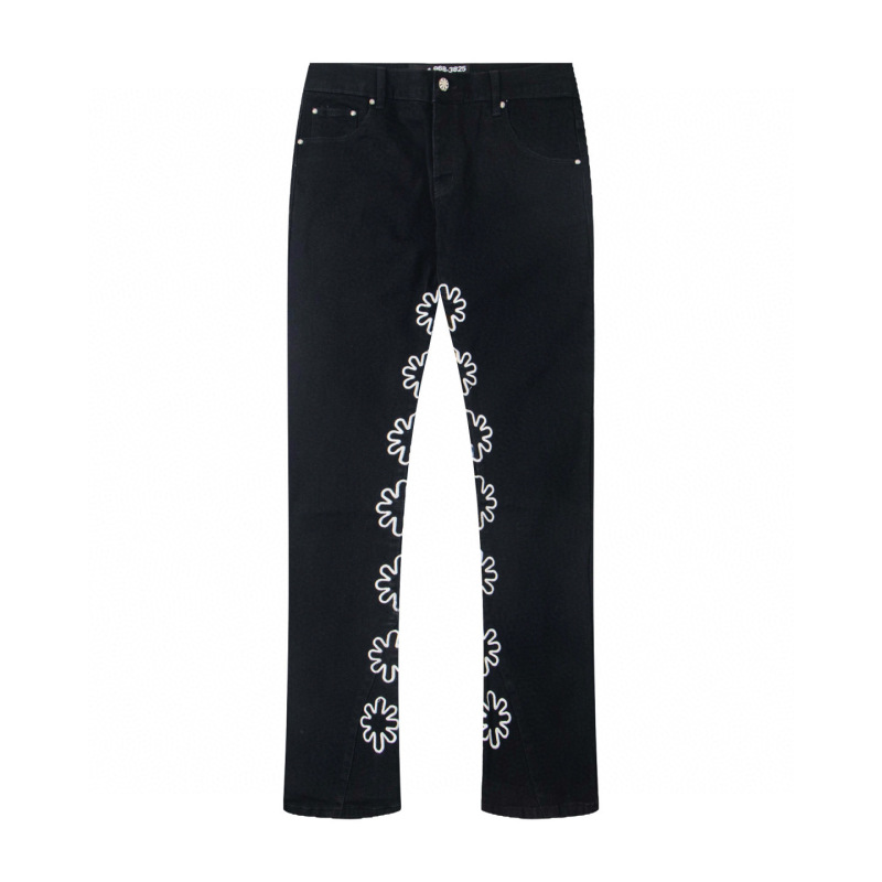 LOSTSHDWS JEANS 太阳花朵重工镂空刺绣美式高街拼接微喇牛仔裤潮|undefined