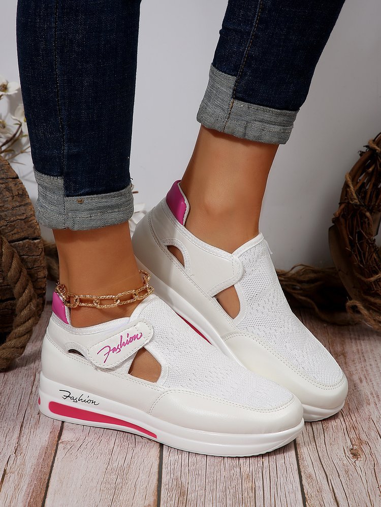 plus Size Women's round Toe Thick Heel Casual Shoes with Velcro Mesh Upper Spring New Style Sports Shoes_vogvips.com