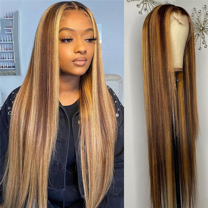 Foreign Trade New European and American Wig Women's Brown Gradient Long Straight Hair Chemical Fiber Headgear Women's African Cross-border Wig Wholesale