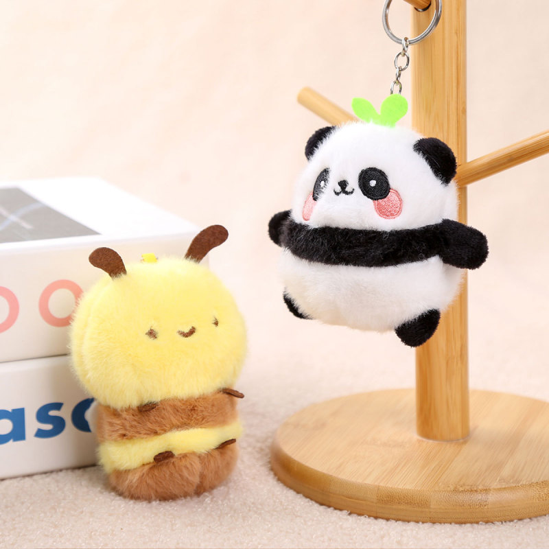 かわいいパンダぬいぐるみと蜂ペンダント人形バッグペンダント人形キーホルダー布人形卸売|undefined