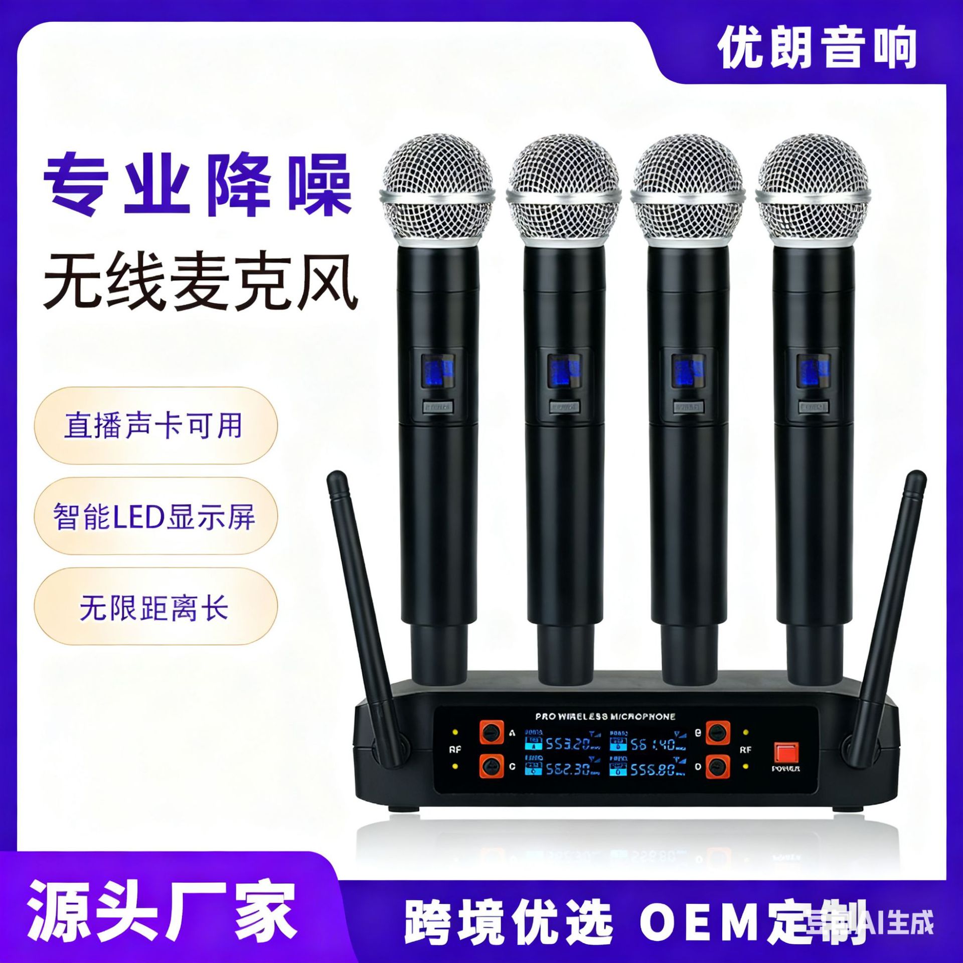 One-To-Four Wireless Microphone with Stable Transmission and Clear Sound for Home Karaoke, Live Streaming, Stage, and Conference Handheld Microphone