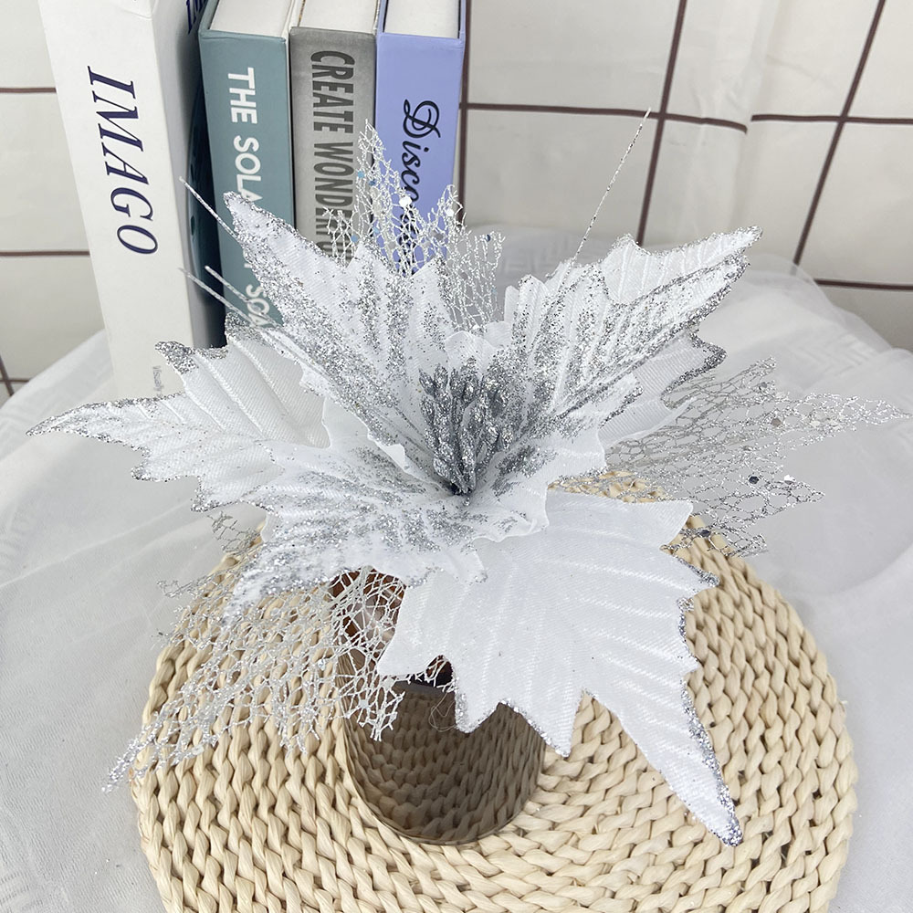 Nueva Flor de Navidad flor artificial polvo de oro hueco franela decoración de árbol de Navidad fiesta decoración de vacaciones flor falsa al por mayor