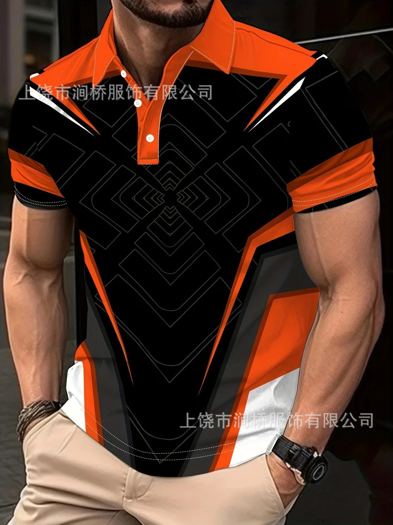 Polo de hombre con estampado 3D para comercio transfronterizo 2025, camiseta polo sin mangas informal con patrón para hombre, estilo D de seda helada.