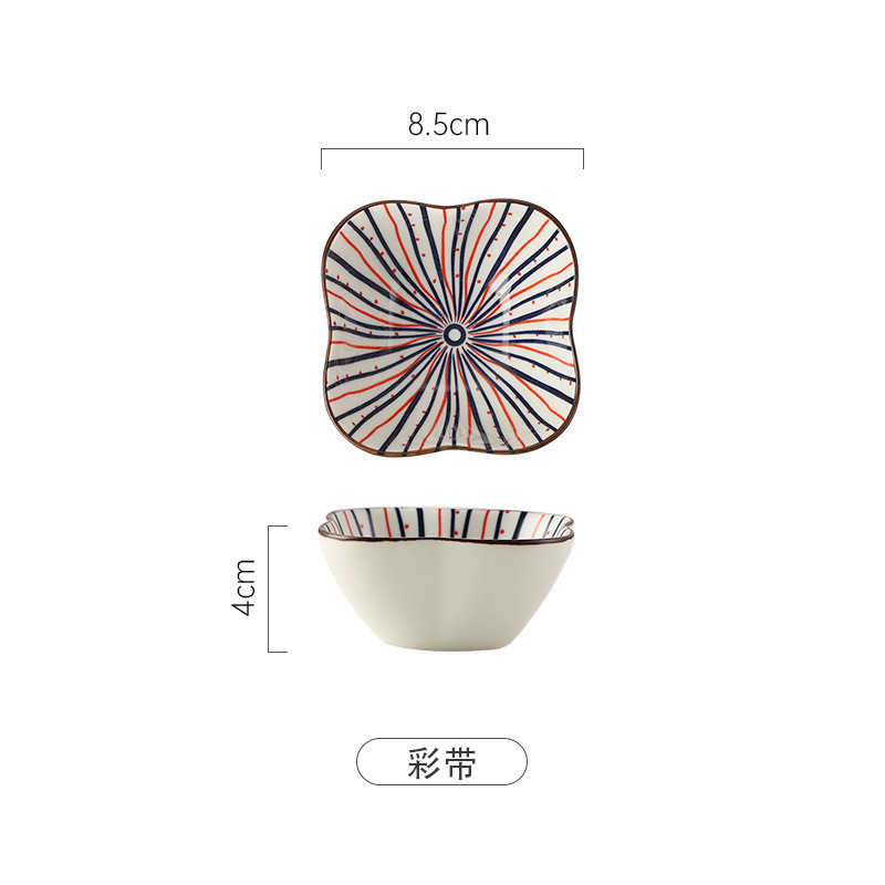 陶磁器の花の形の皿の日本式の復古の釉薬の下で彩の花型の碗の家庭用レストランのソースの碗の鍋の皿の軽食の皿|undefined