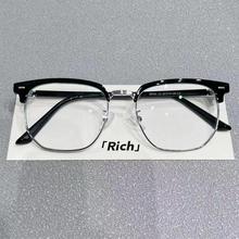 文艺复古痞帅半框眼镜男款近视可配度数防蓝光眼镜女斯文理工男潮