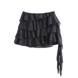 ZR女装  欧美风2025春季新品甜美风木耳边性感低腰多层装饰半身裙