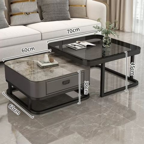 Mesa de té de lujo ligera sala de estar doméstica moderna y pequeña casa red cuadrada de vidrio rojo tablero de TV combinado mesa de té