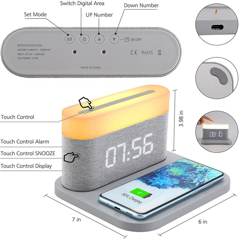 人気の3in1磁気15W急速充電ワイヤレス充電器、タッチ式無段階調光ナイトライトLED、時刻表示付き、ギフトに最適|undefined