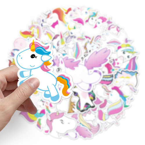 50 pieces of cartoon rainbow horse sticker decals for laptops, guitars, cars, and mobile phones