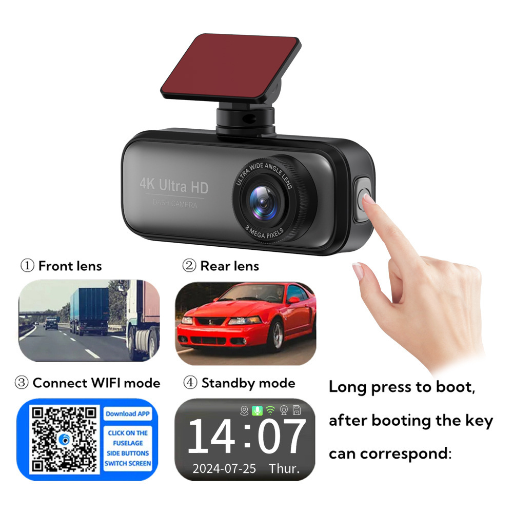 4K Ultra-High Definition Dual-Recording Dash Cam with Wifi, Mobile Phone Connectivity, Gps Tracking, and Parking Monitoring