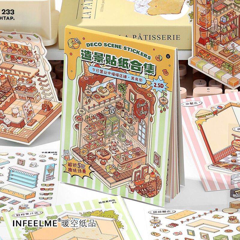 Infeel.Me 本日営業中 Meow Meow ショップ シリーズ 2.5D 風景ステッカー DIY キャビン シーン デコレーション|undefined