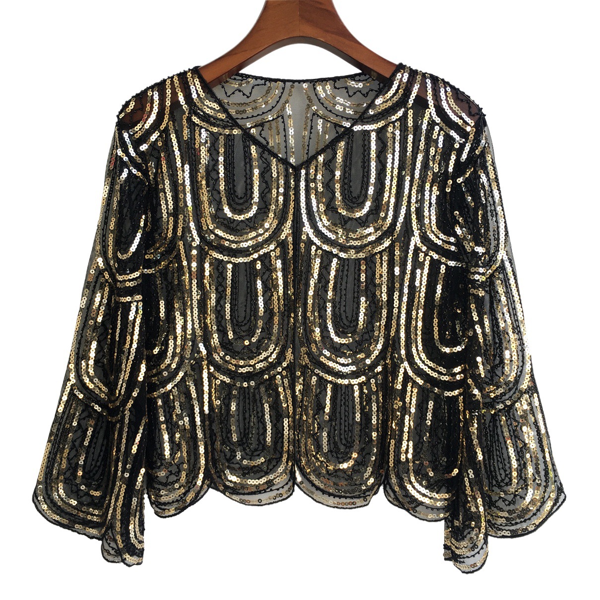 Transfronterizo 1920 vestido de malla chal europeo y americano fiesta banquete lentejuelas abrigo corto media manga desgaste exterior Amazon