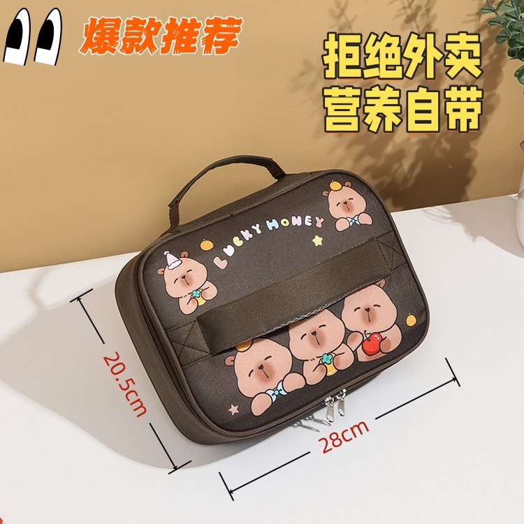Cartoon Student Fun Lunch Bag for Traveling to School with Rice Flat Lunch Bag Large Capacity Children's Cartoon Lunch Bag