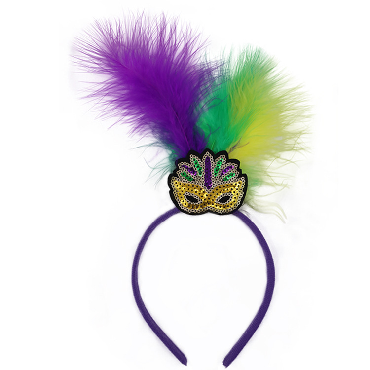 Diadema de plumas de lentejuelas de fiesta de carnaval de Brasil especial transfronterizo tiara salvaje fiesta de San Patricio