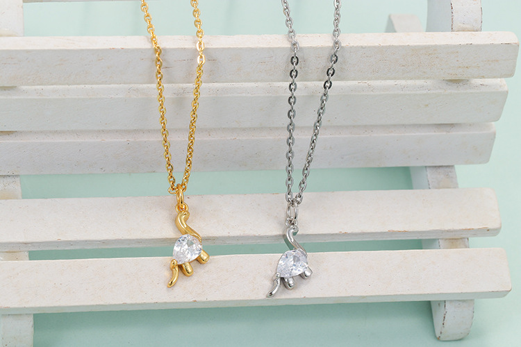 Necklace Classification Wedding, Travel Occasion Fashion Small Dinosaur Copper Inlaid Zircon Pendant O-word Chain Clavicle Chain
