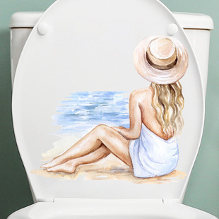 AD1317 painted beach girl back shadow bathroom bathroom waterproof toilet cover toilet stickers self-adhesive stickers