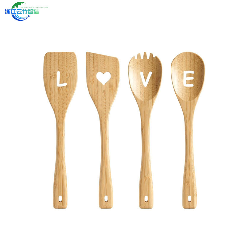 Espátula de bambú transfronteriza explosiva de Amazon, espátula sonriente, juego de utensilios de cocina, espátula, juego de pala de bambú, diseño modificado