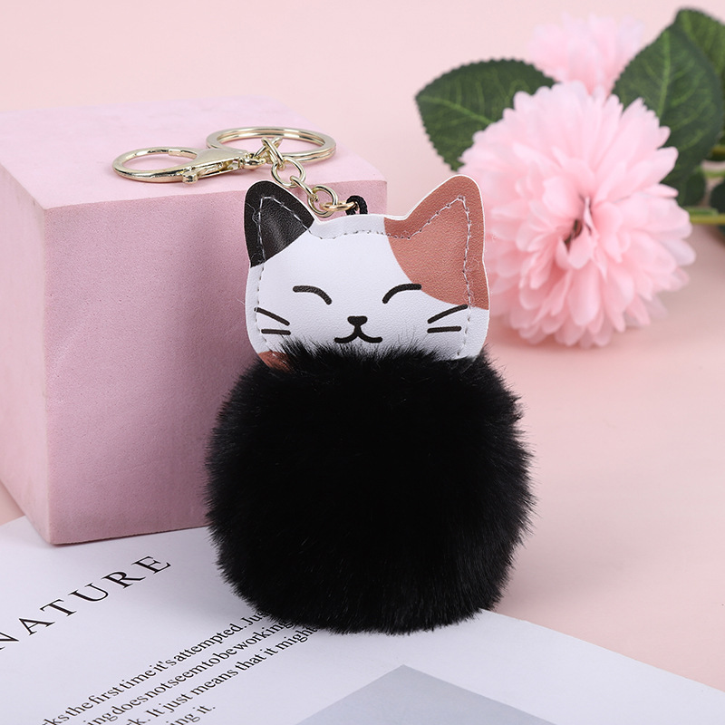 Cute Cat Pu Leather Alloy Plush Printing Bag Pendant Keychain display picture 5