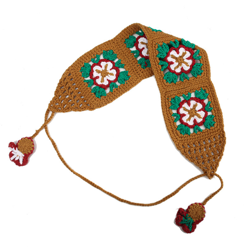 Francia cereza toallas triangulares mujeres primavera y otoño viajes padres-hijos gancho de punto flores hueco pañuelo de arte correa de pelo gorro