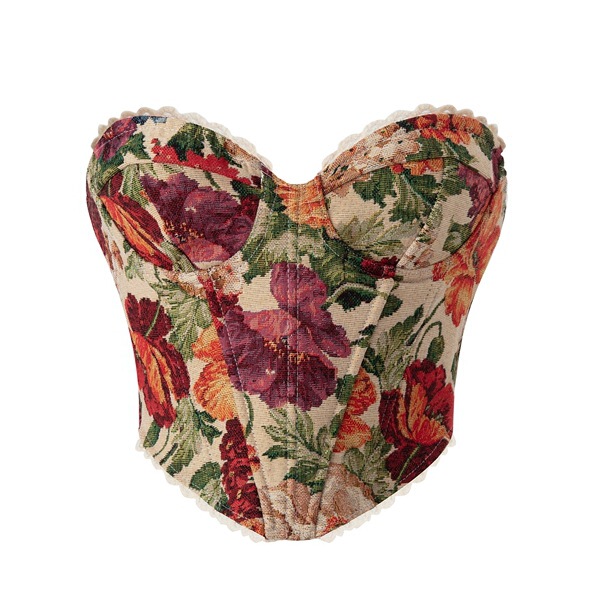 Fishbone Corset Lingerie Vintage Floral Monet Oil Painting Camisole Slim-Fit Gathering Shapewear Dress Sexy Hot Girl