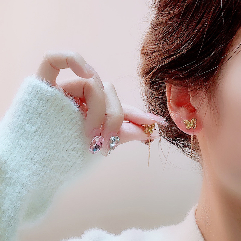 Butterfly Ear Threader Earrings for Women, Fashionable and Simple, Unique Hollow Design, Exquisite and High-End, Versatile Light Luxury Earrings Wholesale