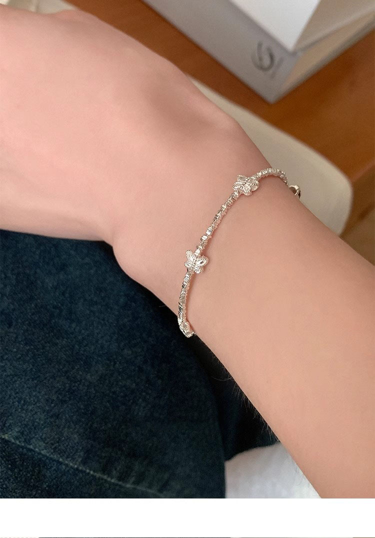 7g Weight Bracelets Classification 925 sterling silver Chain Material 1 Piece Quantity Daily Occasion 925 Sterling Silver Material Butterfly Pattern Women's Gender Beaded, Polishing Design Sweet, IG Style Style 925 Sterling Silver Bracelets Sweet IG Style 6