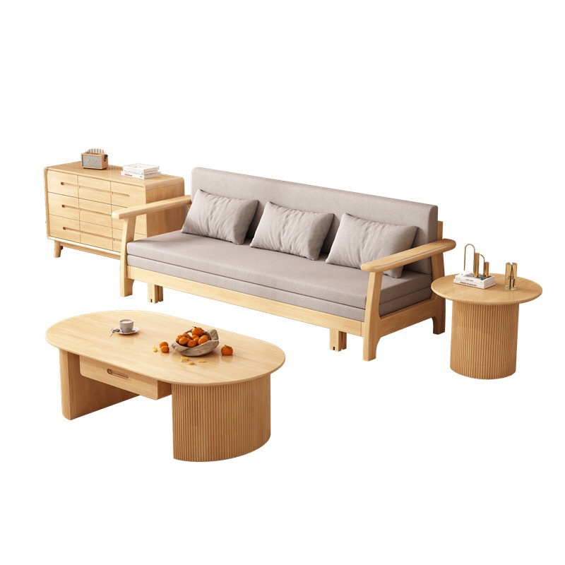 Sofá cama de madera maciza plegable Push-Pull de doble uso pequeño apartamento Individual Doble cama telescópica multifuncional sofá de la sala de estar