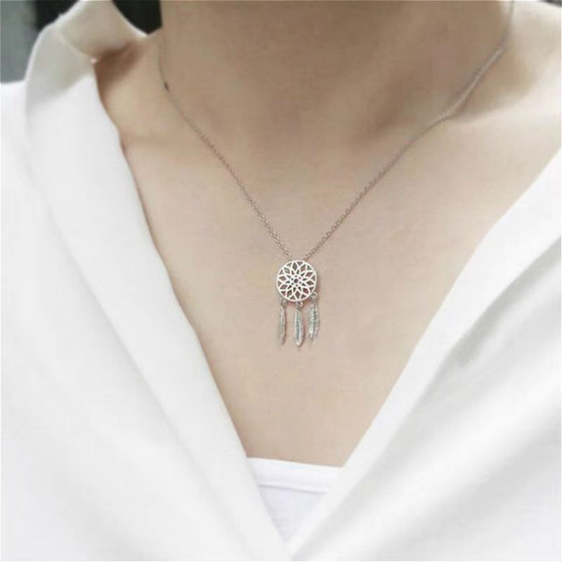 羽毛梦网吊坠项链女日韩国简约学生百搭短款锁骨链