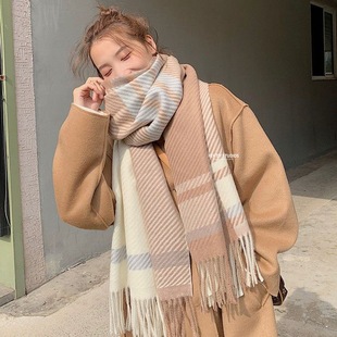 New Internet Celebrity Plaid Scarf Women's Autumn and Winter Korean Style All-match Japanese Student ins Shawl Warm Thickened Scarf