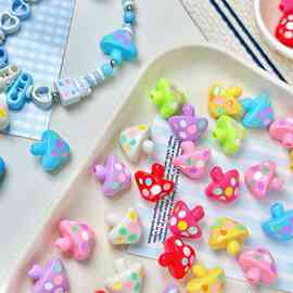 趣味滴油波点蘑菇亚克力通孔串珠diy手链项链手机链饰品配件材料