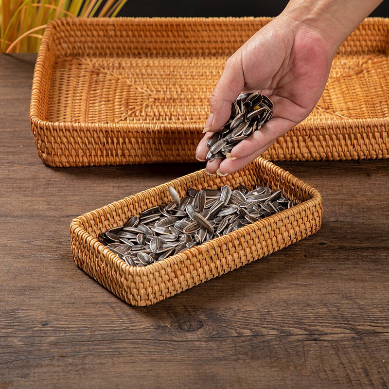 Selección estricta de viento pastoral cuadrado tela de caña bandeja de caña artesanal canasta de caña exhibición de supermercado de comercio exterior canasta de almacenamiento multifuncional