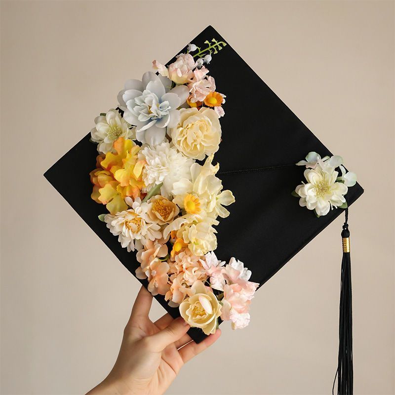 毕业季学士帽仿真簪花大学生硕士国风毕业典礼礼物拍照-阿里巴巴