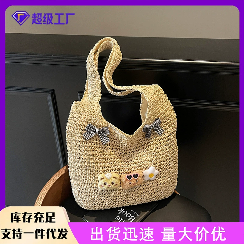 Повседневная минималистская сумка женская мода 2025 новый весенний соломенный сумочка нишевая повседневная сумка на одно плечо