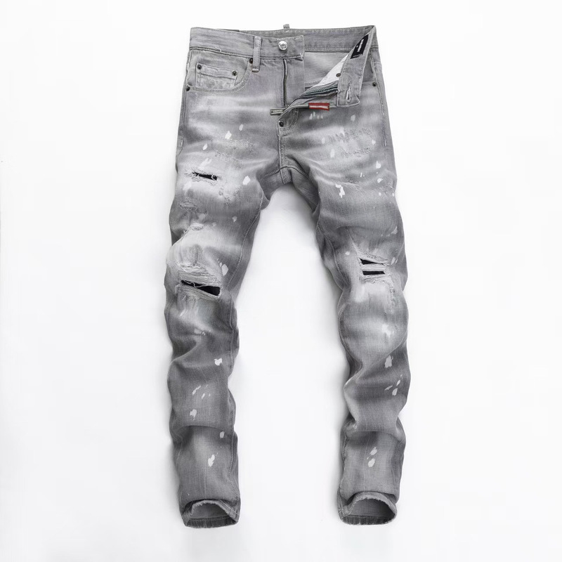 Spring and Summer 2025 New Personalized Stretch Washed Personalized Inkjet Tight Nightclub Fashion Ripped D2 Jeans Men's Pants Spring and Summer 2025 New Personalized Stretch Washed Personalized Inkjet Tight Nightclub Fashion Ripped D2 Jeans Men's Pants