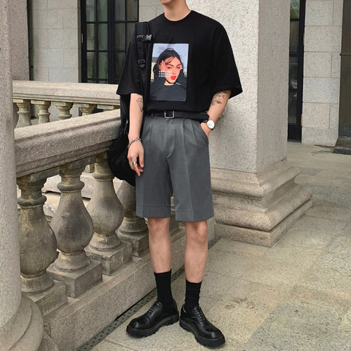 Summer New Men's Suit Shorts Korean Style Loose Drape Five-Finger Hong Kong Style Trendy Cool Casual Pants for Men