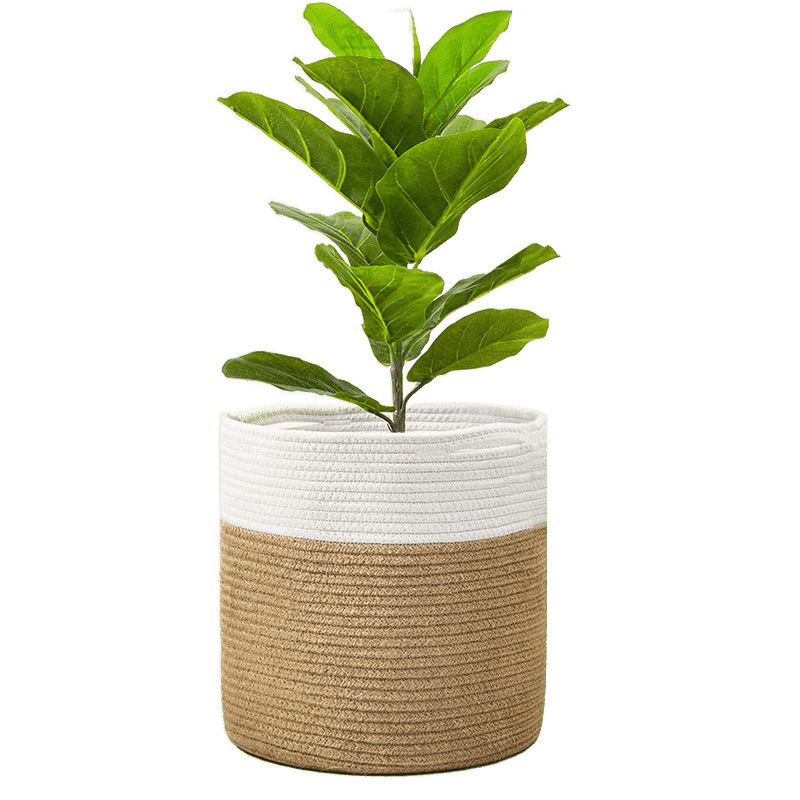 綿ロープ編みバスケット植木鉢バスケットわら編みラウンド収納バスケット家の装飾汚れた衣類バスケット汚れた衣類バスケット収納バスケット|undefined