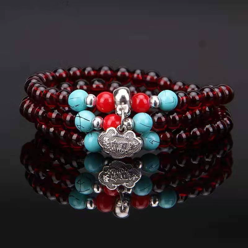Ethnic crystal bracelet pomegranate, ethnic style, 6mm, Birthday gift