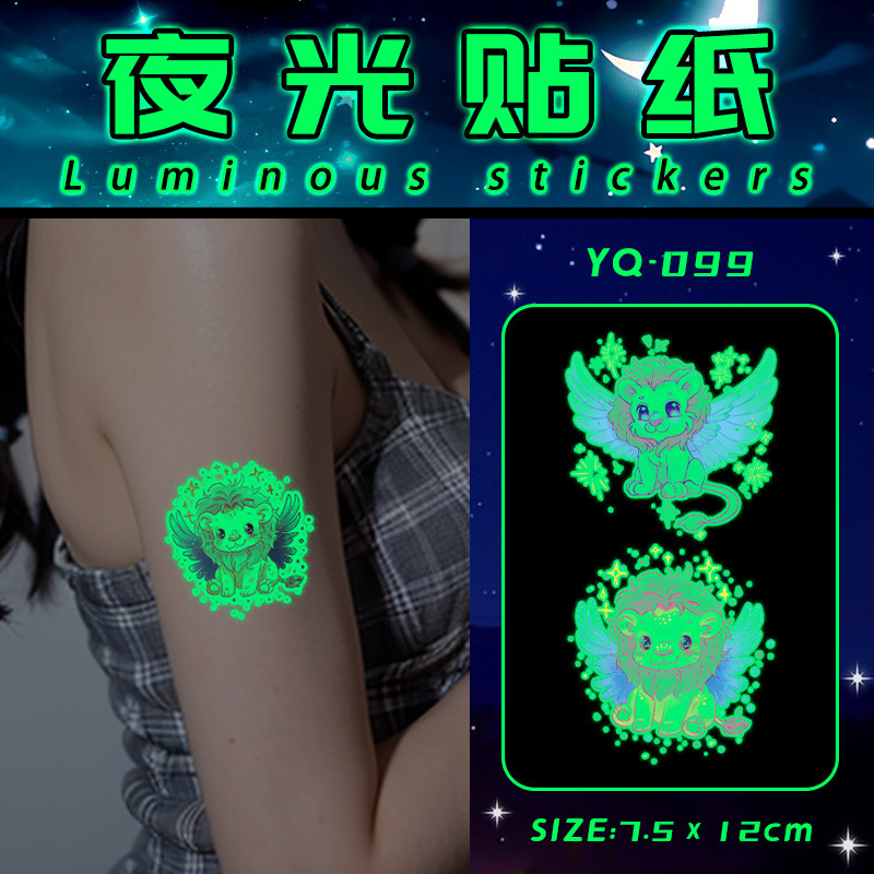 Cartoon Cute Angel Ten Lions Luminous Tattoo Stickers for Women Waterproof Long-Lasting Arm Shoulder Natural Pattern