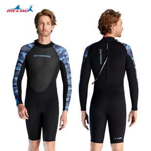 New 2MM thermal diving suit men's one-piece long-sleeved shorts diving suit Beach surfing snorkeling jellyfish winter swimsuit