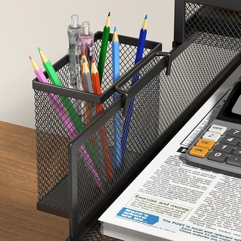 Hanging pen holder small storage box desktop small stationery organizing wall-mounted pen bucket creative metal storage pen