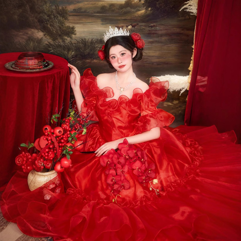 Red Evening Dress Photo Studio Photo Theme Photography Wedding Engagement Wedding Photo Dress Couple Dress Photo Evening Dress