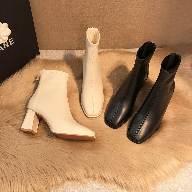 Genuine Leather French High Heel Boots Women's High Heels Autumn and Winter fleece-lined Thick Heel Thin Boots Women's 2024 New