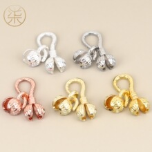 18K铜镀金高保色花苞双扣手链项链扣头diy手工串珠收尾扣饰品配件
